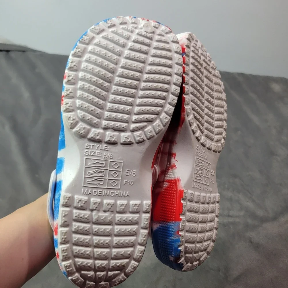 Patriotic Red White Blue Tie Dye Foam Clogs Mens 5/6 Womens 7/8 USA Summer Shoes